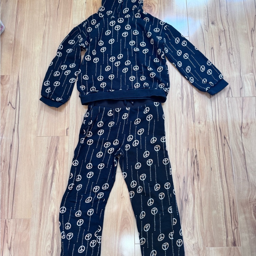 Kids Peace Pattern Pajama Set - Black and Cream